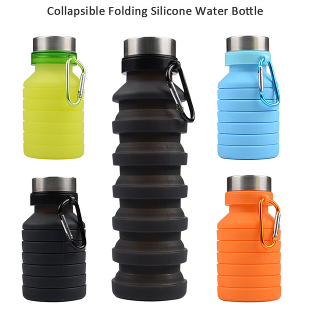 Retractable Silicone Bottle Folding Water Bottle Portable Outdoor Travel Drinking Cup with Carabiner Collapsible Cup