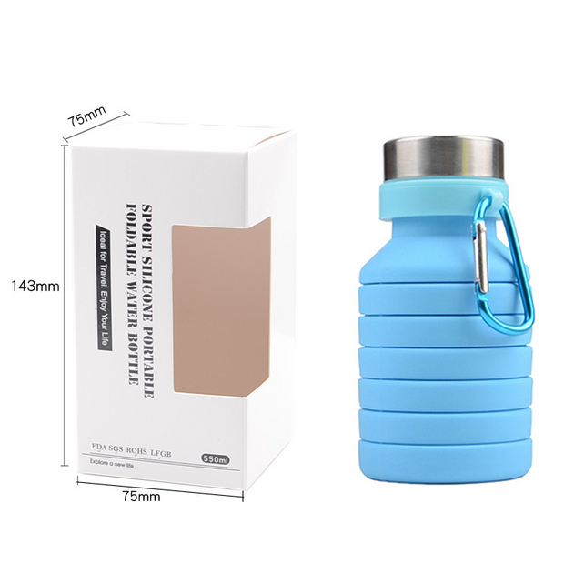 Retractable Silicone Bottle Folding Water Bottle Portable Outdoor Travel Drinking Cup with Carabiner Collapsible Cup